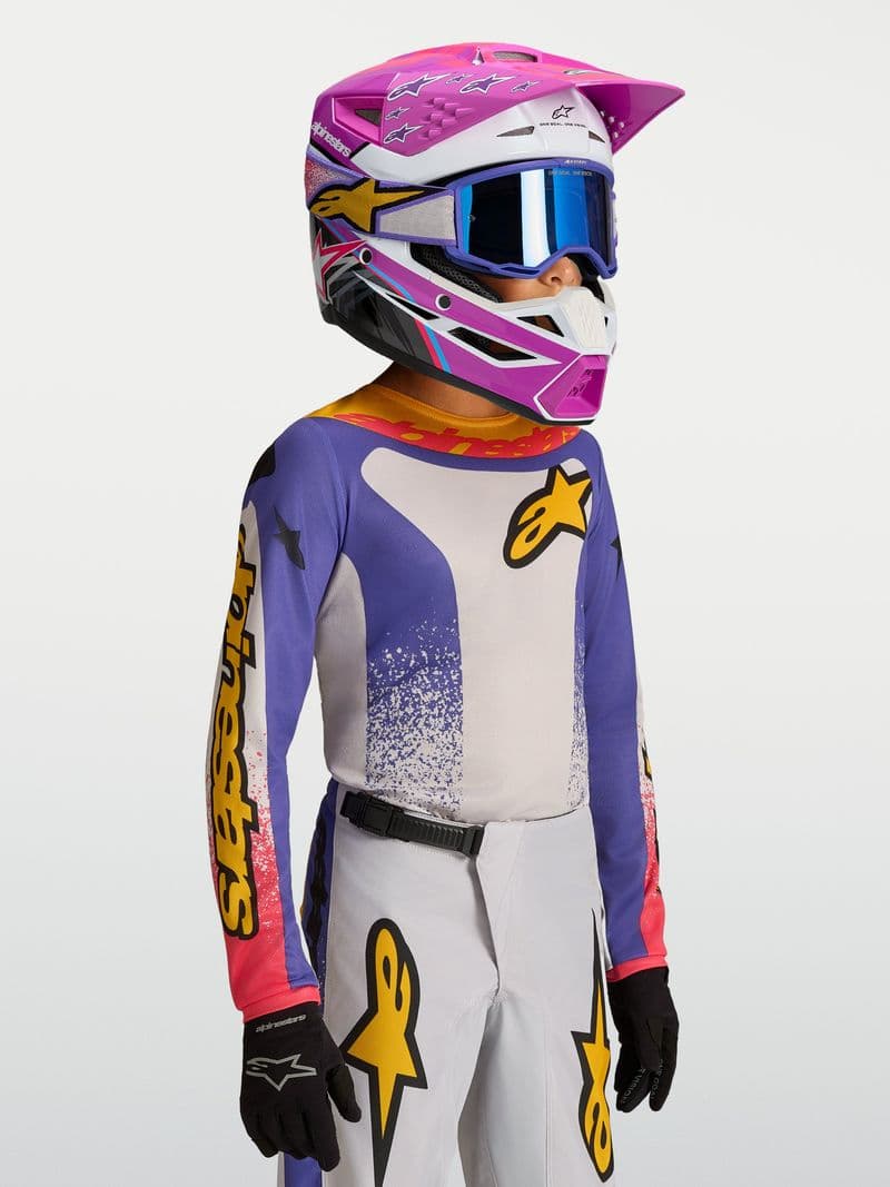 Alpinestars Youth Fluid Drag junior crosstrøye Lilla/Blå/Gull
