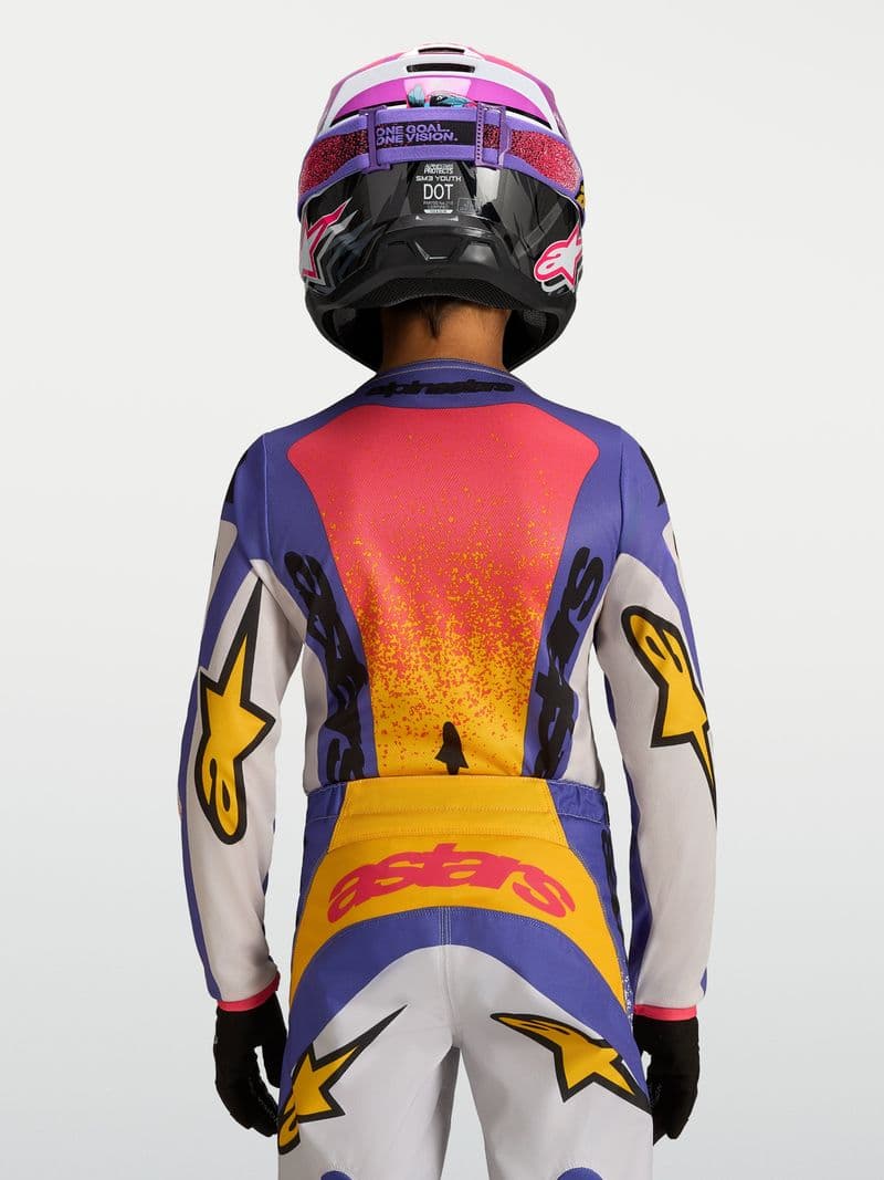 Alpinestars Youth Fluid Drag junior crosstrøye Lilla/Blå/Gull
