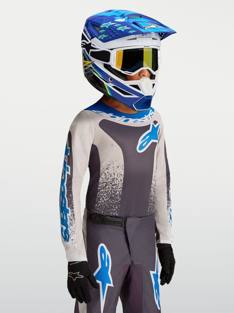 Alpinestars Youth Fluid Drag junior crosstrøye Grå/Lilla/UCLA-blå