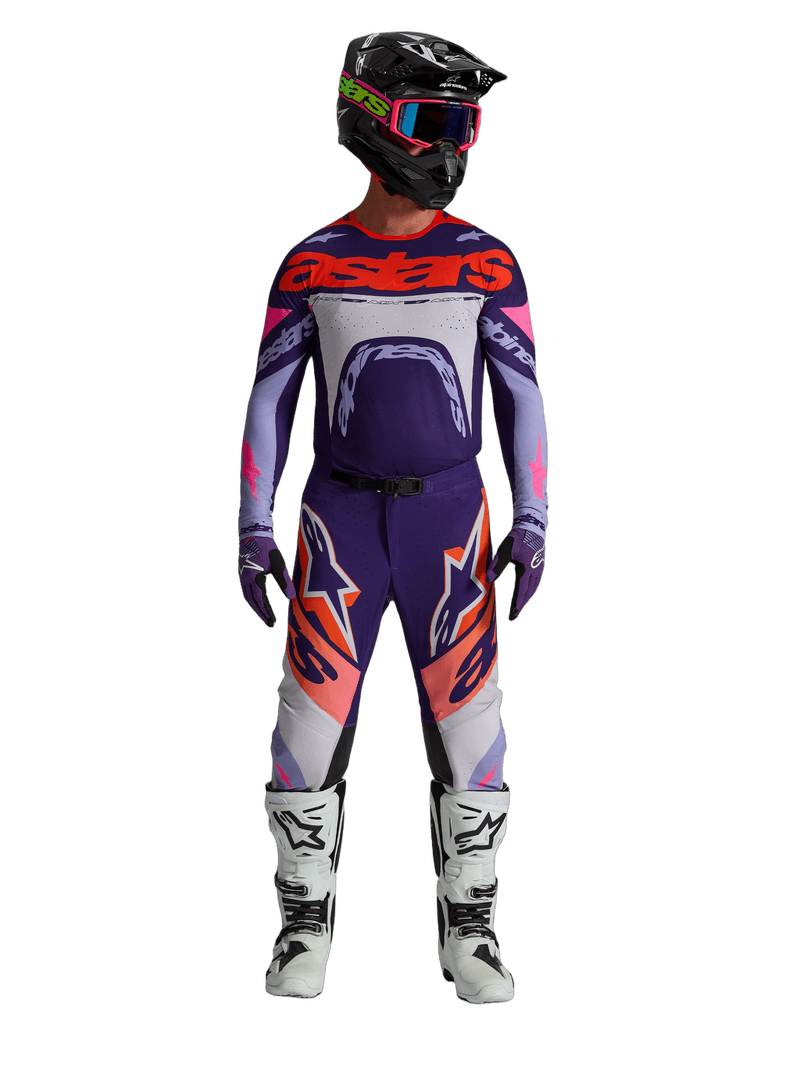 Alpinestars Supertech Dyna crossbukse Lilla/Rosa - på modell, forfra
