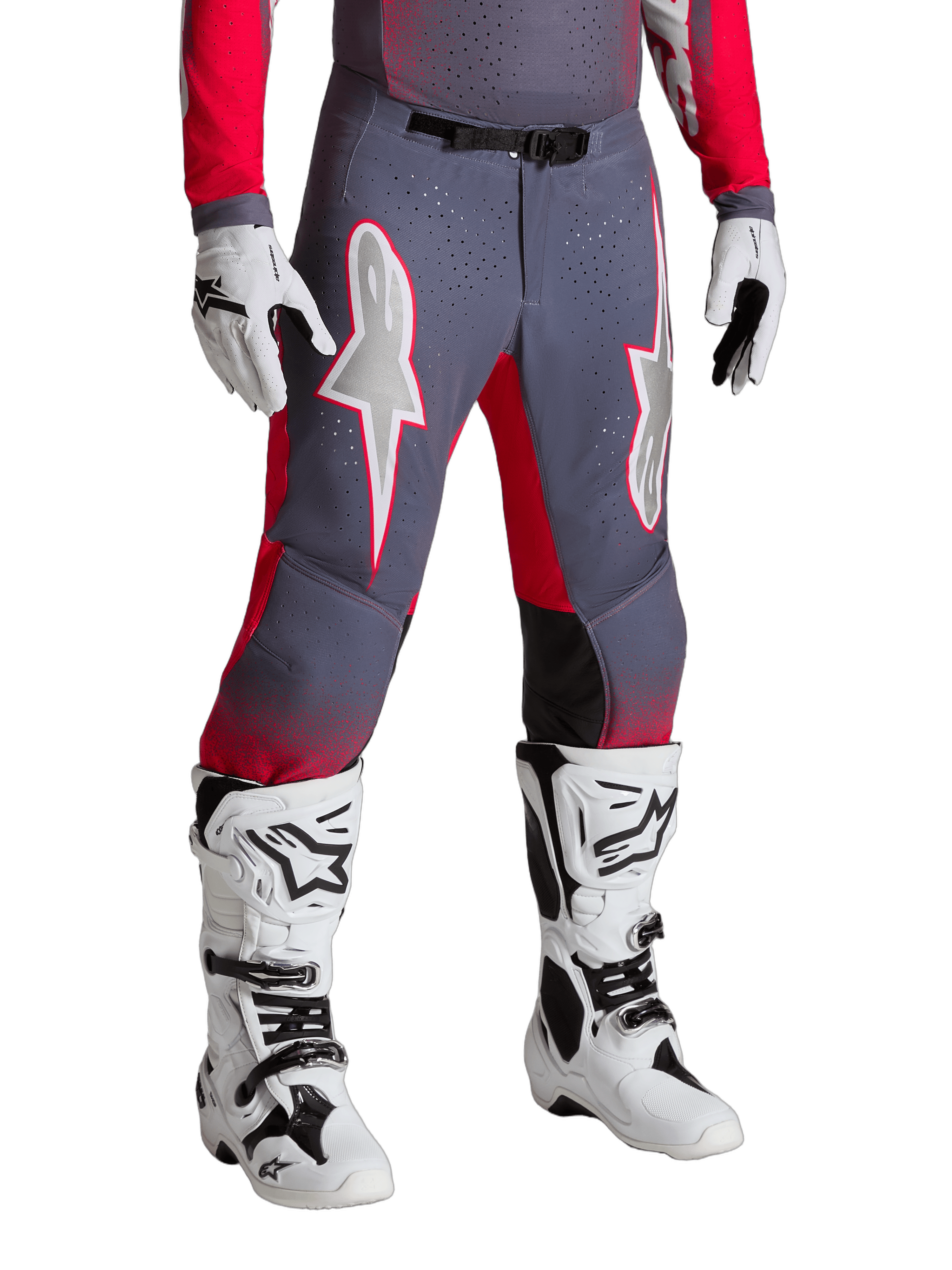 Alpinestars Supertech Hiten AFD crossbukse Grå/Rød Neon/Lilla - bilde 1