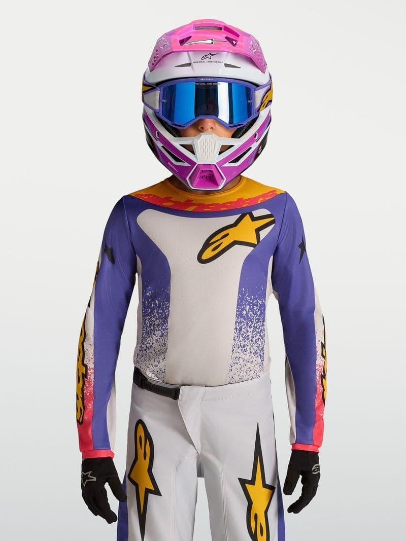 Alpinestars Youth Fluid Drag junior crosstrøye Lilla/Blå/Gull
