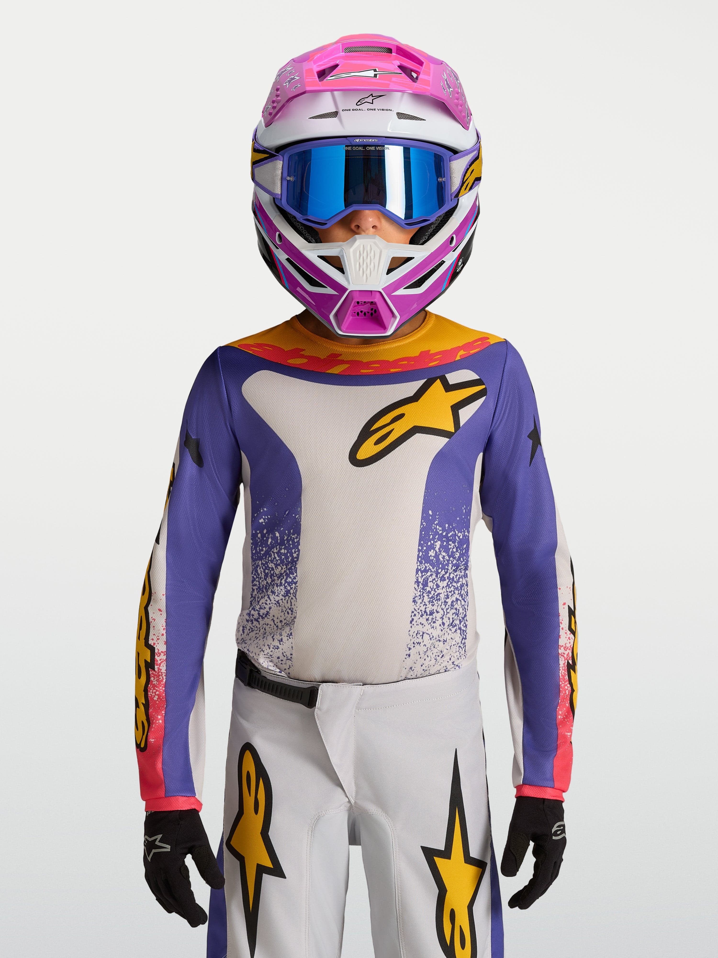 Alpinestars Youth Fluid Drag junior crosstrøye Lilla/Blå/Gull