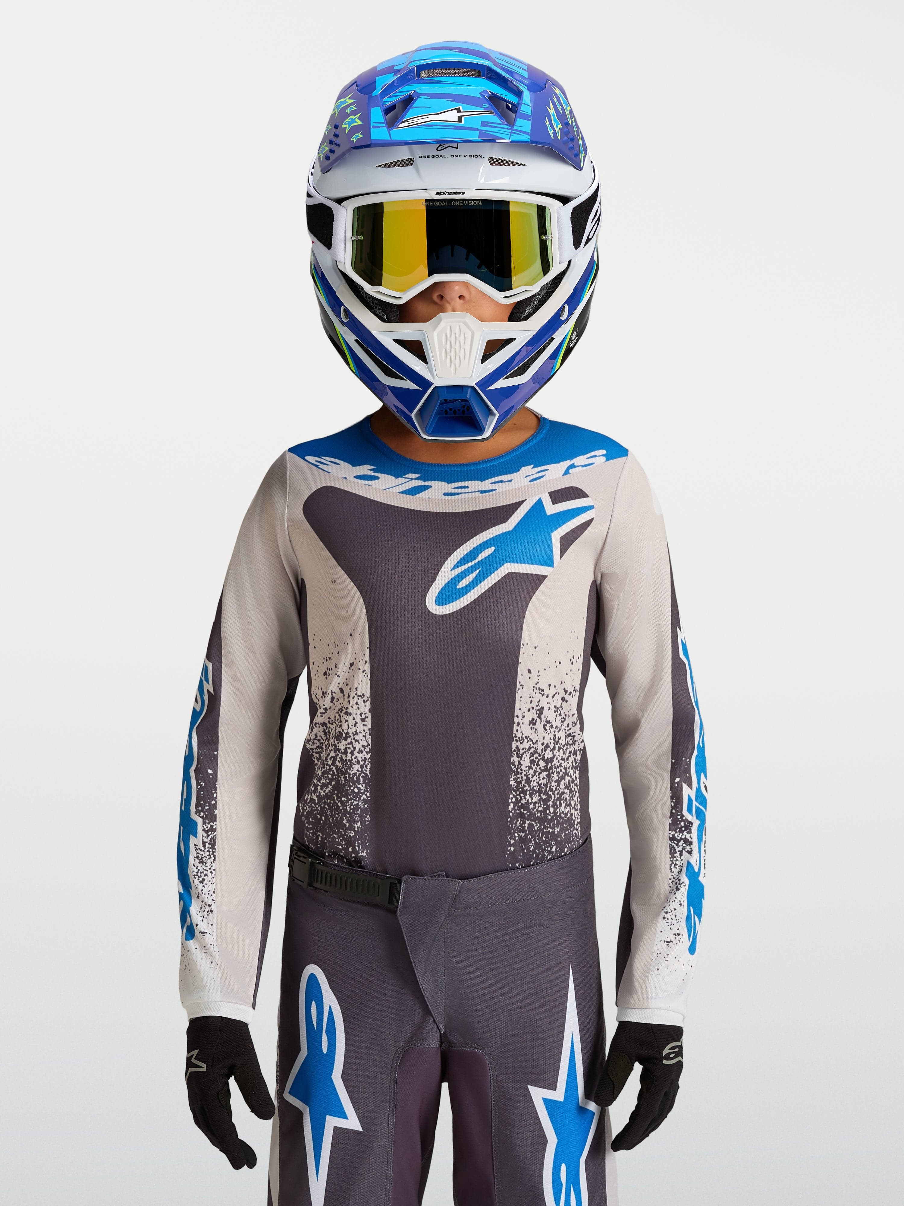 Alpinestars Youth Fluid Drag junior crosstrøye Grå/Lilla/UCLA-blå